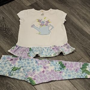 Floral Outfit Set - White and Purple